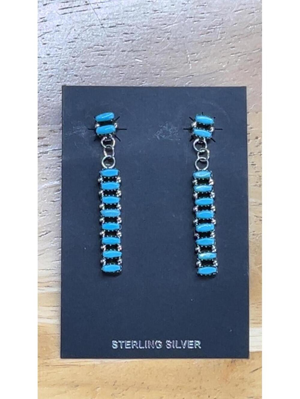 Zuni sterling silver traditional turquoise petit point earrings -Veronica Martza